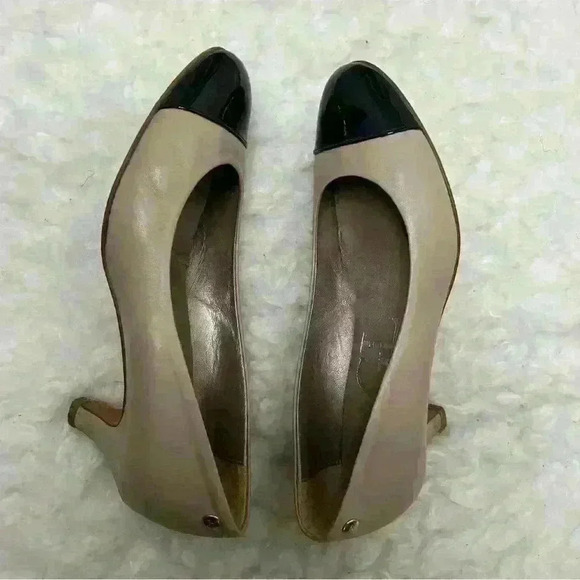 Agl Black Patent Brown Leather Cap Toe Slip On Block - Picture 1 of 8